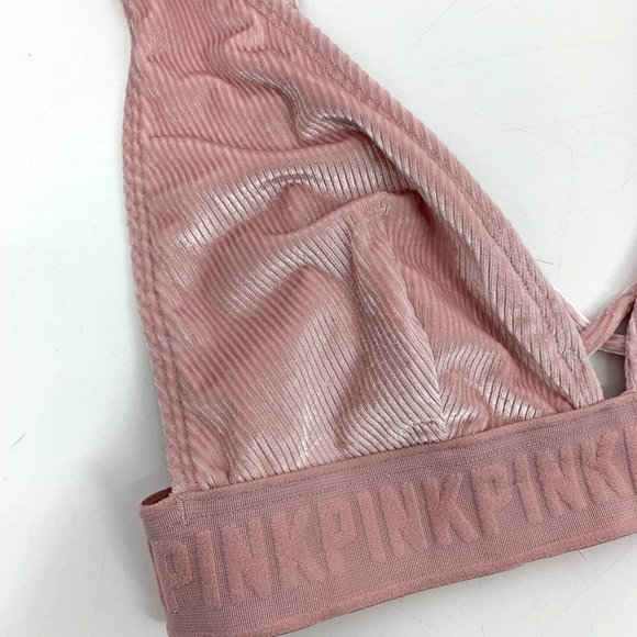 PINK Victoria's Secret Bralette Velvet Unlined Ribbed Spell Out - Picture 4 of 8